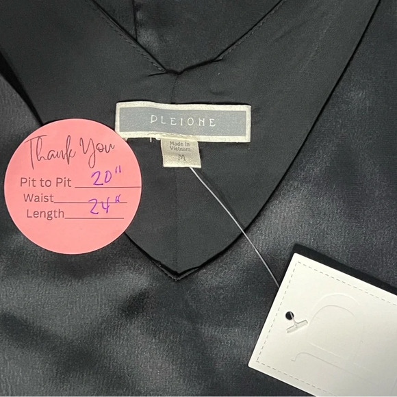 Pleione Vneck Black Satin Tank with Champagne Ruffle - Picture 3 of 6